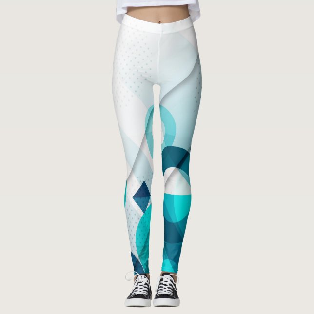 gradient geometric design in blue colours leggings (Front)