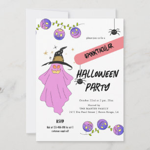 Gradient Ghost Skull Garland Halloween Party Invitation