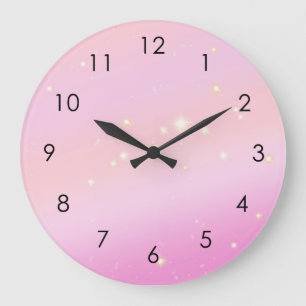 Gradient Girly Glam Celestial Glitter Pastel Pink  Large Clock