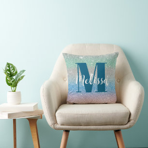 Gradient Glitter Sparkle Monogram Family Name Cushion