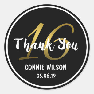 Gradient Gold 16 Personalise 16 Birthday Thank You Classic Round Sticker