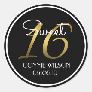 Gradient Gold 16 Personalised Sweet 16 Birthday Classic Round Sticker