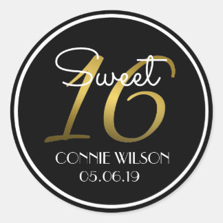 Gradient Gold 16 Personalised Sweet 16 Birthday Classic Round Sticker