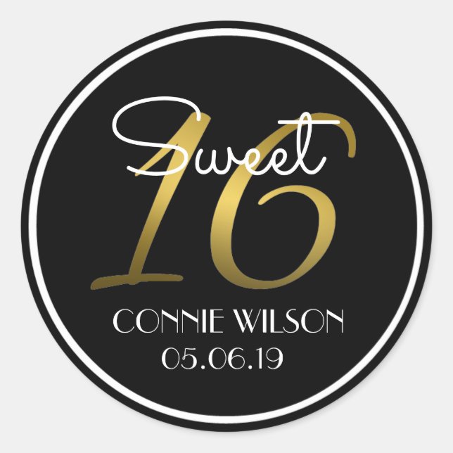 Gradient Gold 16 Personalised Sweet 16 Birthday Classic Round Sticker (Front)