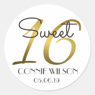 Gradient Gold 16 Personalised Sweet 16 Birthday Classic Round Sticker