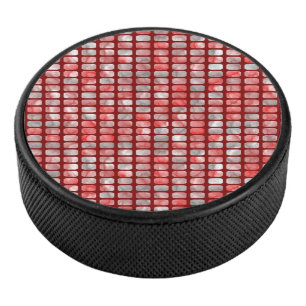 Gradient gray and red blocks pattern hockey puck