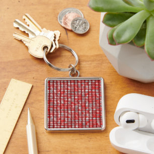 Gradient gray and red blocks pattern key ring