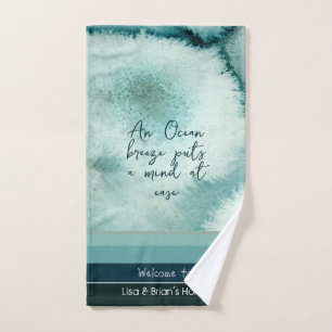 Gradient grayish green teal colour custom coastal  hand towel