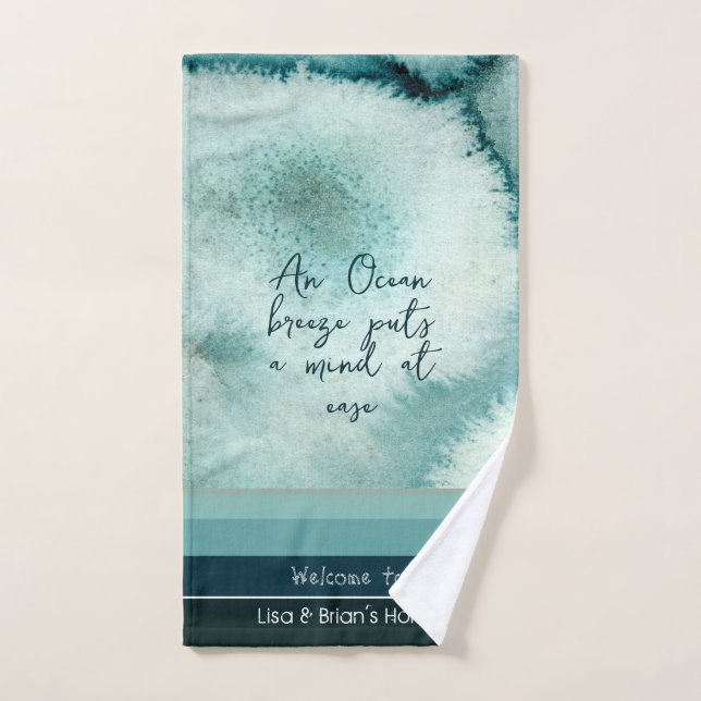 Gradient grayish green teal colour custom coastal  hand towel (Hand Towel)