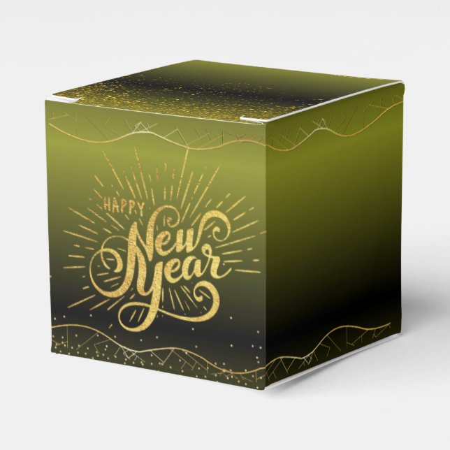 Gradient Green Gift Box with Happy New Year (Front Side)