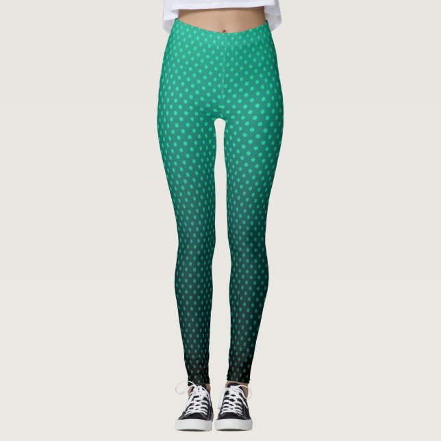 Gradient green grey polka dots print abstract femi leggings (Front)