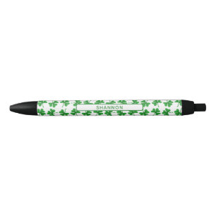 Gradient Green Irish Shamrock Pattern Black Ink Pen