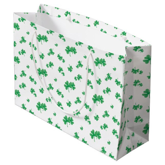Gradient Green Irish Shamrock Pattern Large Gift Bag (Back Angled)