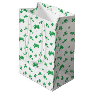 Gradient Green Irish Shamrock Pattern Medium Gift Bag