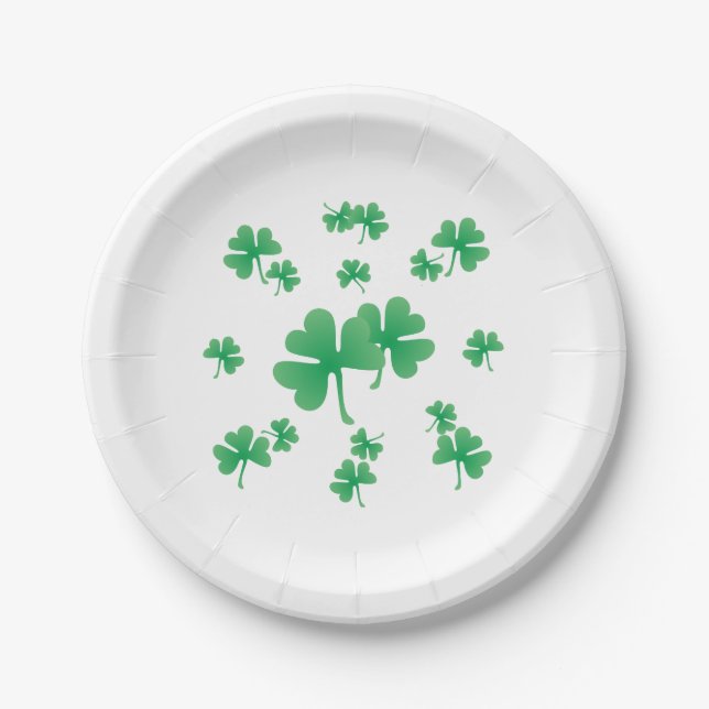 Gradient Green Irish Shamrock Pattern Party Paper Plate (Front)