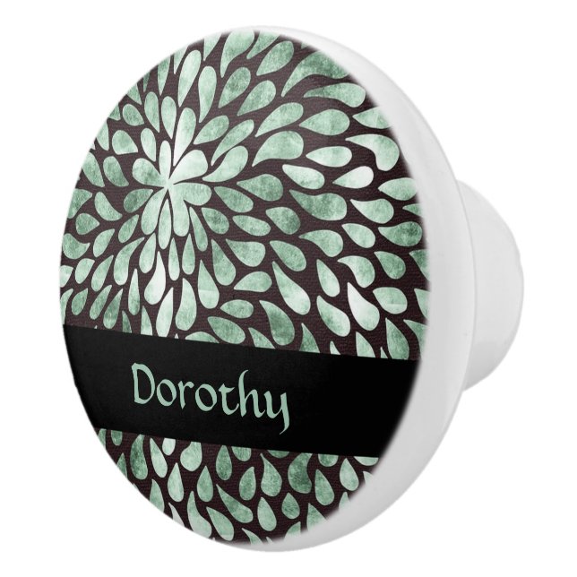 Gradient green petals on black ceramic knob (Right)