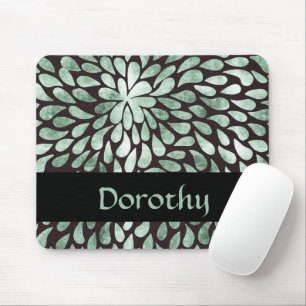 Gradient green petals on black mouse mat