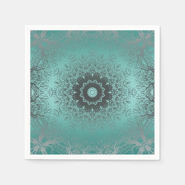 Gradient green silk arabic ornamental decoration m napkin (Front)