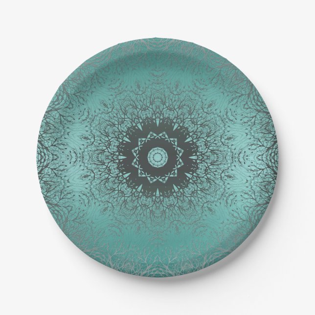 Gradient green silk arabic ornamental decoration m paper plate (Front)