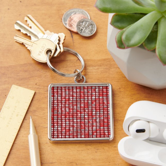 Gradient grey and red blocks pattern key ring (Desk)