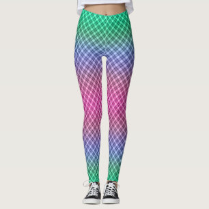 Gradient grid chequered plaid tartan pattern pink leggings