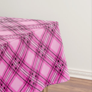Gradient grid chequered plaid tartan pattern pink tablecloth