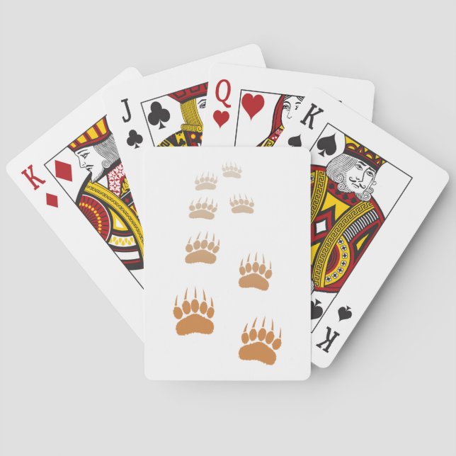 Gradient Grizzly Bear Paw Print Playing Cards (Back)