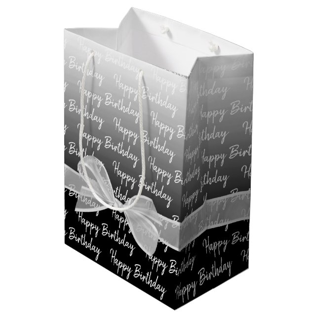 Gradient Happy Birthday With White Bow Medium Gift Bag (Back Angled)