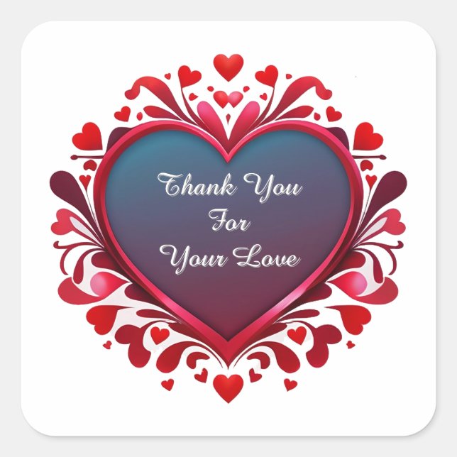 Gradient Heart With Red Floral Frame Square Sticker (Front)
