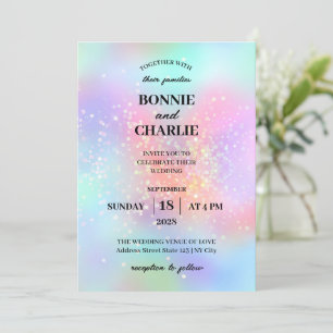 Gradient Holographic Glitter Wedding Invitation