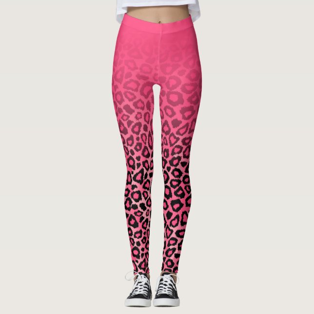 Gradient Hot Pink Leopard Animal Skin Print Leggings (Front)