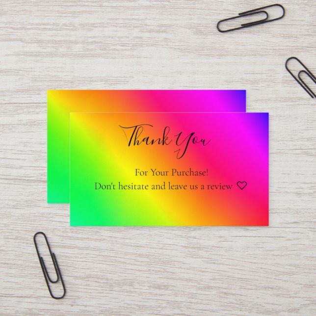 Gradient Luminescent Rainbow Metallic Thank You Bu Business Card (Front/Back In Situ)