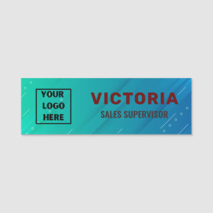 Gradient Minimalist Custom Logo Employee Name Tag