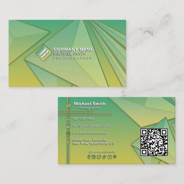 Gradient Modern 3D Geometric Abstract QR Code Chic Business Card (Front/Back)