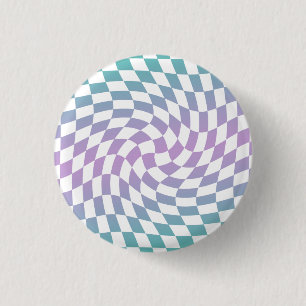 Gradient Ombre Blue Lilac Warped Check Chequered 3 Cm Round Badge