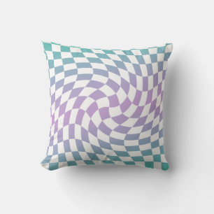 Gradient Ombre Blue Lilac Warped Check Chequered Cushion