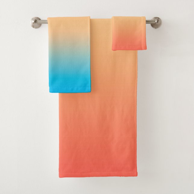 Gradient ombre coral blush beige blue soft blurred bath towel set (Insitu)