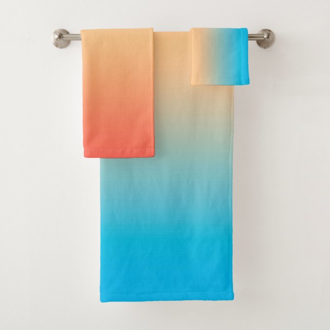 Gradient ombre coral blush beige blue soft blurred bath towel set (Insitu)