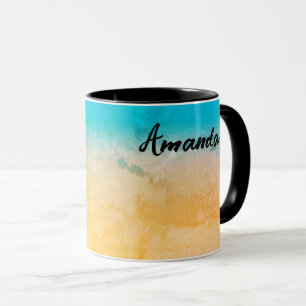 Gradient ombre coral blush beige blue soft blurred mug