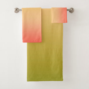 Gradient ombre coral blush beige lime soft blurred bath towel set