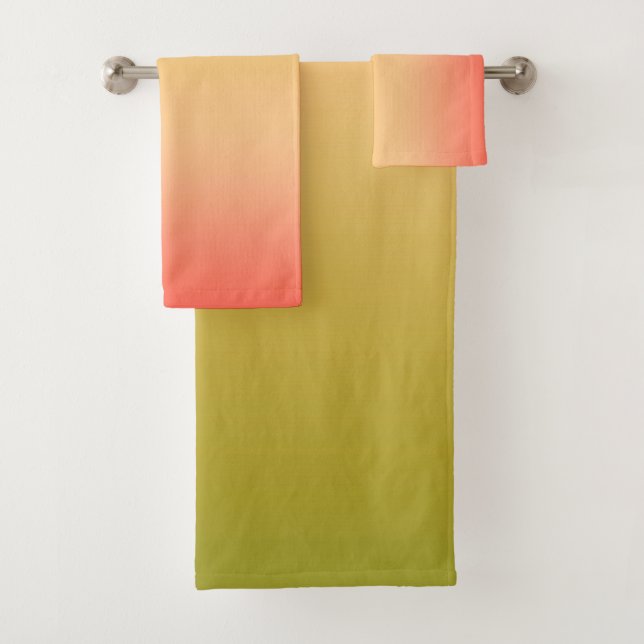 Gradient ombre coral blush beige lime soft blurred bath towel set (Insitu)