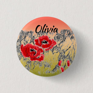 Gradient ombre coral lime soft blurred colours red 3 cm round badge