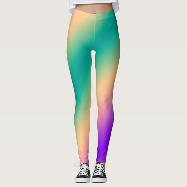 Gradient ombre green yellow pink purple soft blurr leggings (Front)