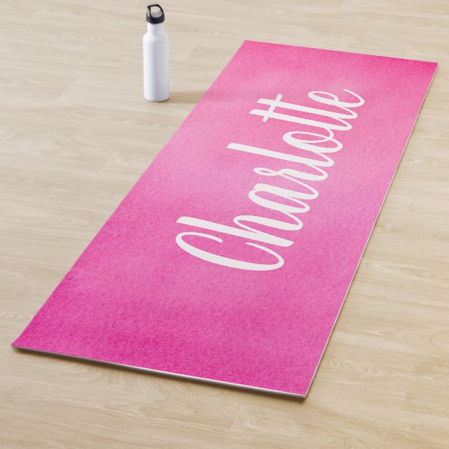 Gradient Ombre Pink Watercolor Personalised Name Yoga Mat (In Situ)