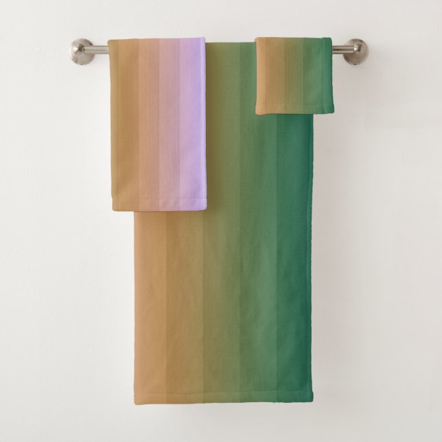 Gradient ombre stripe lined soft blurred green bei bath towel set (Insitu)
