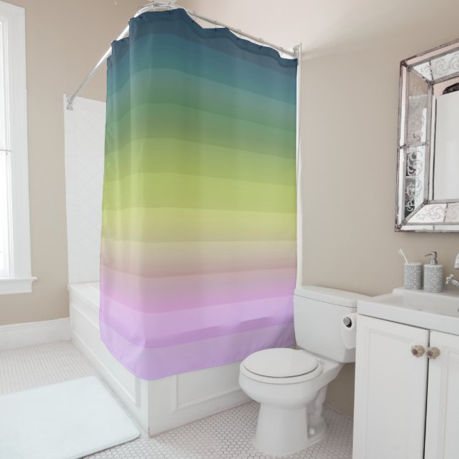 Gradient ombre stripe lined soft blurred green bei shower curtain (In Situ)