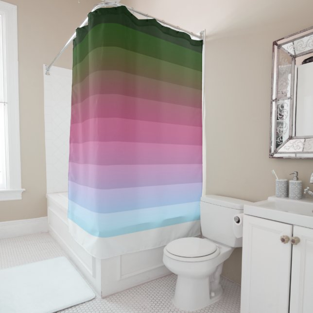 Gradient ombre stripe lined soft blurred multicolo shower curtain (In Situ)