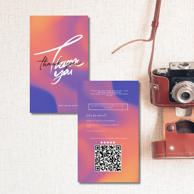 Gradient orange colour script QR code thank you Business Card (Creator Uploaded)