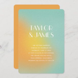 Gradient Orange Turquoise QR Code Modern Wedding Invitation