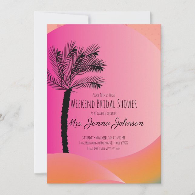 Gradient Palm Tree Pink Beach Bachelorette Getaway Invitation (Front)